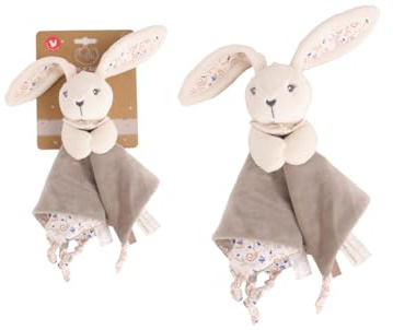DODO D'AMOUR - Schmusetuch - Hase - 053952 - Braun - Schmusetuch - Geburt - Plüschtier - Baby - Beruhigend - Weich - Waschbar - 29 cm x 29 cm - Ab 0 Monaten