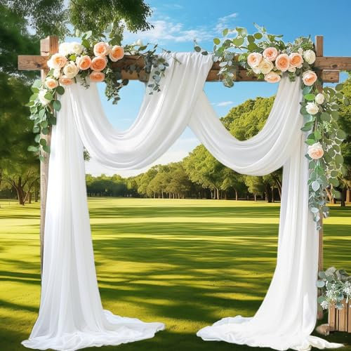Bacxzomx Querbehang Freihanddeko Weiß Vorhang Hochzeitsbogen, Chiffon Stoff Querbehang Gardine, Hochzeitsbogen Gardinen Dekoration für Fotografie Party Hochzeit Torbogen Zeremonie