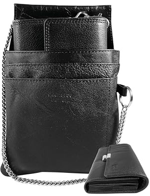 LEONARDO VERRELLI Portefeuille de serveur en cuir pour serveur, porte-monnaie, taxi, service pour homme et femme, avec ou sans holster, poche plaquée, avec chaîne et grand compartiment à monnaie en