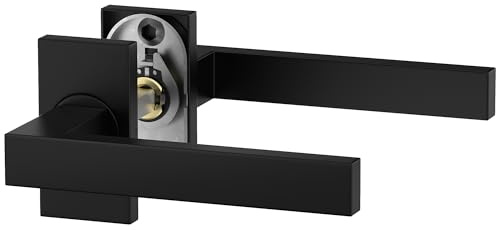 ERGO line Profiltür-Drückergarnitur CUBE, Schwarz Türbeschlag, Schmalrahmen-Rosettengarnitur Eckig, Drückergarnitur, Oval-Rosette, Türklinken, Türdrücker, ohne Schlossrosette