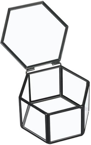 Dayaanee Vintage-Glas-Schmuckschatulle, Kupfer-Schwarz, Schmuck-Organizer und Aufbewahrung, sechseckig, Schmuckkästchen für Hochzeit, Andenken, Boxen mit Deckel für Schmuck, Ring, Ohrringe, Halskette