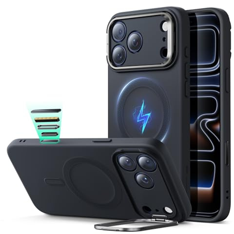 ESR Silicone Case for the iPhone 17 Pro, with Military-Grade Drop Protection, Stash Stand, Camera Control Cover, Compatible with MagSafe Accessories, Cloud Series, Black