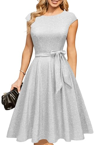 DRESSTELLS Cocktailkleider für Damen Hochzeitsgäste 2025 Sparkly Holiday Prom Party Kleid, Pailletten Aline Modest Mother of Bride Midi Kleid Glitter Burgundisch S