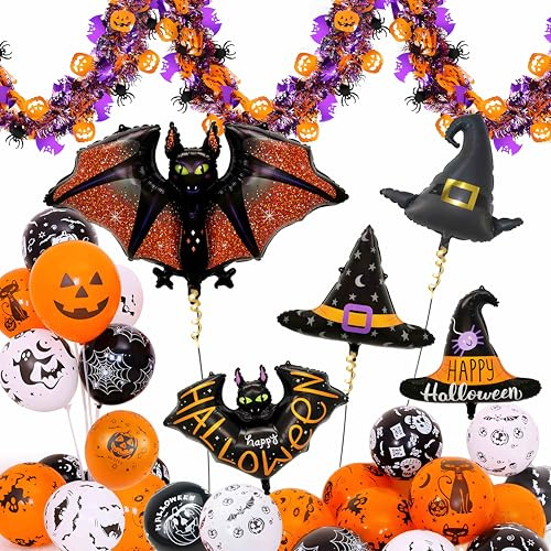 Fancysky 57 Pezzi Halloween Decorazioni Palloncini, Decorazione Palloncini PorteHalloween, Riutilizzabili Halloween Decorazioni Casa, Ghirlanda FantasmaHalloween, Striscione DecorativoHalloween