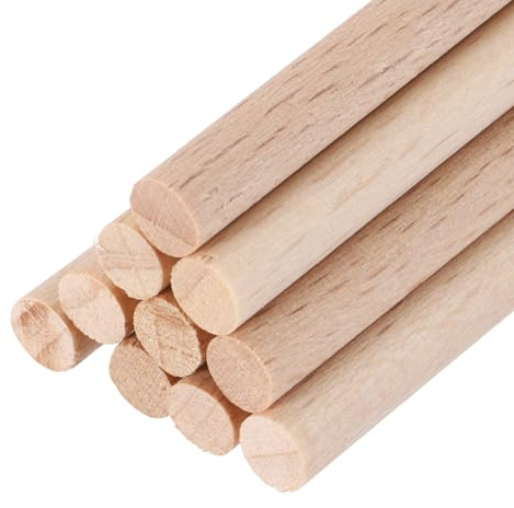 sourcing map Holzdübelstangen (5 mm), runde Holzstange, unlackiert, Massivholzstäbe, Bastelstab für Kunstdekoration, Handwerk und DIY-Projekte, 10 Stück
