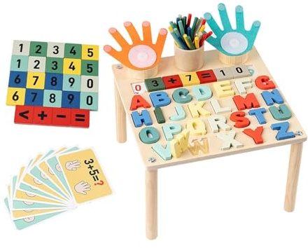 Fenteer Jouet Educatif Tableau D'Activité Enfant Blocs Numériques Sensoriel Bois Apprentissage Mathématique Comptage Doigts Fonction Ludique Adapté Préscolair, Tableau à lettres