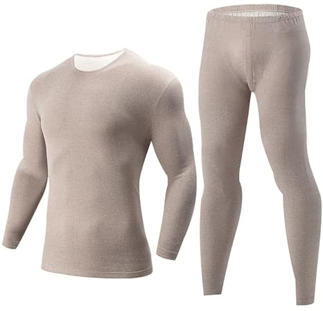 Juego de ropa térmica para hombre, ropa interior funcional de esquí, ropa interior de poliéster, ropa interior térmica de color caqui, ropa interior térmica de manga larga, camisas térmicas, O beige