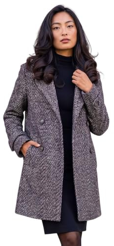 Roman Petite Double Breast Funnel Neck Coat for Women UK - Ladies Everyday Autumn Winter Comfy Soft Evening Vacation Work Party Night Out - Petite Black - Size 18