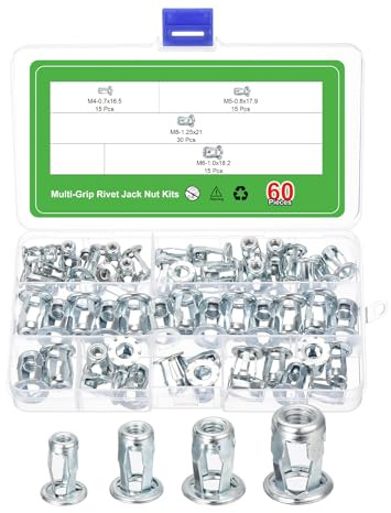 QUARKZMAN 60 Stück Eingebettete Nietmuttern, Vielgriff Blindnietmuttern M4-0.7 M5-0.8 M6-1.0 M8-1.25 Blindeniet Für Kunststoff Pressspan Hartfaser Türanker Aluminium Verkleidung Stahlrohr