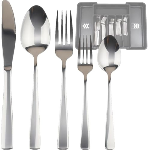 Set couverts de table 6 personnes (30 pièces) avec range couverts pour tiroir. set de couvert de table inox pour cuisine. Lot couvert de table avec rangement tiroir cuisine extensible (30 pièces)