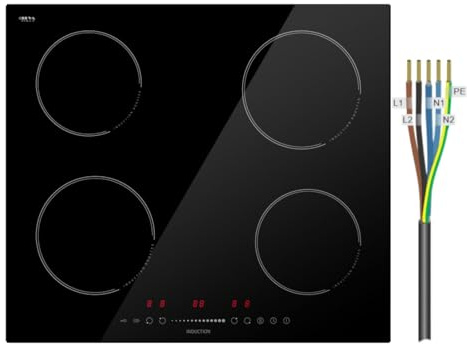 STARCHARTS Piano Cottura Induzione 4 Fuochi 59 cm 7200 W Boost & Timer ILVA | Sicurezza bambini, cursore a sfioramento, pausa, funzione boost, vetro Italy ILVA, potenza 7200W.