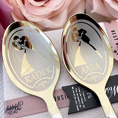 Geschenk zum Jahrestag oder zur Hochzeit – Hochzeitsset: 2 gravierte Löffel in Geschenkbox