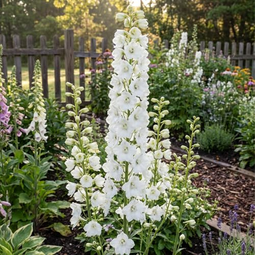 Bloomique - Juego de 3 - Delphinium Magic Fountains Pure White - Larkspur - Resistente al invierno - Perenne - 10-20 cm de altura - Maceta de 9 cm