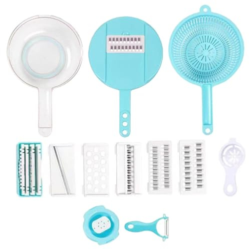 NESTINGHO Juego de Cortadora y Picadora Manual de Verduras Acero Inoxidable, Multiusos para Cocina, Caja Transparente y Cesta para Escurrir, Color Azul