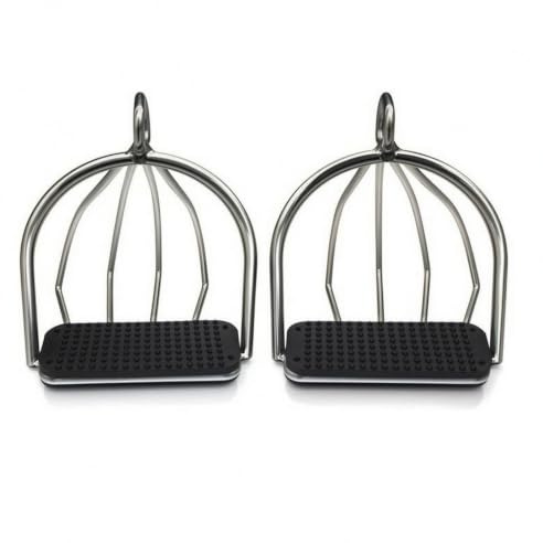 harayaa Étrier d'Équitation Étrier Repose-pied Forme Cage Antiglisse Armature Inox Semelle Caoutchouc Fixation Rectangulaire pour Selle Anglaise Convient à