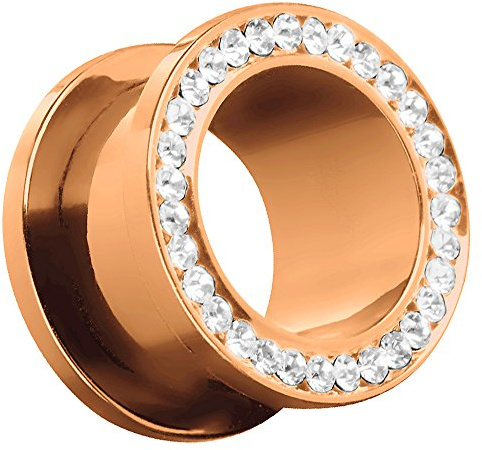 Piersando Flesh Tunnel Ohr Piercing Plug Ohrpiercing Schmuck Schraub Edelstahl Titan Eloxiert mit Zirkonia Kristall Steinen am Rand