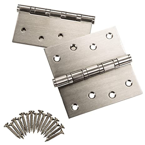 SOTECH 2 pièces Paumelle de porte Charnière à visser en acier inox SS201 sur roulement à billes avec vis/Capacité de charge 50 kg/Epaisseur du matériau 2,5 mm / 100 x 100 mm