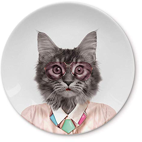 MUSTARD - Wild Dining Cat Dinner Plate I Keramik Teller I 100% Keramik I Runder Essteller I besonders I lustiger Speiseteller I Teller mit Tierprint I Geschenkidee für Studenten - Coole Katze