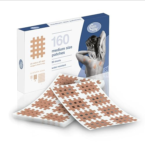 CrossLinq Gitterpflaster 160 Stück Mittel (2,1x2,7cm) | Cross Tape Akupunktur Pflaster für Triggerpunkte & Narbenpflege | Wasserfest, Hautfreundlich & Bis zu 6 Tage Tragbar | Beige