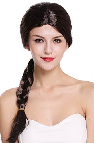 WIG ME UP - Per-P2 Perücke Karneval Fasching Damenperücke Rapunzel lang dunkelbraun geflochtener Zopf Magd Mittelalter Pechmarie Per-P2