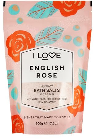 I Love Signature English Rose Scented Bath Salts, with 99% Naturally Derived Ingredients, Lightly Fragranced Leaving Skin Feeling Silky & Smooth, Vegan-Friendly - 500g