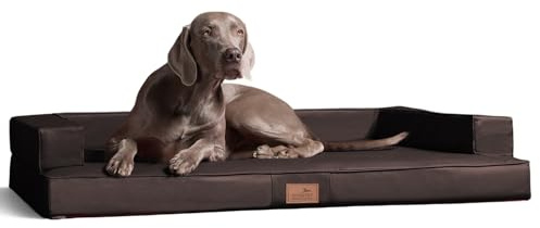 tierlando® Orthopädisches Hundesofa Gibson aus Kunstleder mit Visco-Matratze, kubisches Design, gelenkschonende Hundelounge mit Rutschfester Unterseite Größe: 150x100cm | Farbe: 01 Braun
