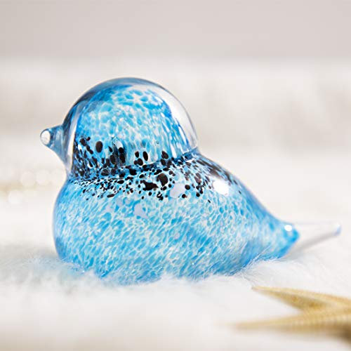 QFkris Handgefertigte Kunstfigur aus geblasenem Glas, blaue Vögel, Tierfigur, Status, Heimdekoration, Kristall-Briefbeschwerer