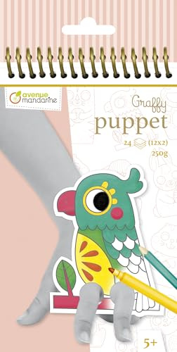 Avenue Mandarine GY095C Malblock Graffy Puppet, 250g Zeichenpapier mit je 12 Motiven x 2, ideal für Kinder ab 5 Jahren, 1 Stück, Haustiere