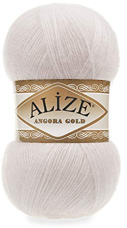 Ilkadim 5 x 100 g Alize Angora Gold Strickwolle mit 20% Wolle, 500 Gramm Paket (natur)