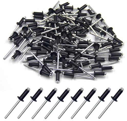 BESTYCHAO 100pcs Aluminium Blind Rivet 4.8mm x 12.7mm, Open End Rivet Pop Rivet, Pack of 100 (Black)