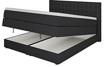 Betten Jumbo King Boxspringbett 160x200 cm mit Bettkasten 7-Zonen TFK Härtegrad H3 und 10cm Premium-Pocket-Air-Topper | Farbe Anthrazit | div. Größen verfügbar