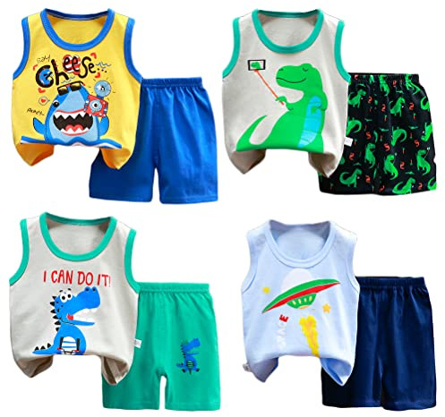 XM-Amigo 8 Piezas/4 Conjuntos Conjuntos Top y Pantalones Cortos para Bebés Niños Chalecos/Camisetas sin Mangas Tallas 3-9 Meses(Etiqueta: 50/73) Verano