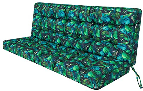 HOBBYGARDEN Sitzkissen Bankkissen Bankauflage für Gartenbank Schaukelkissen Bodenkissen Kissen für Hollywoodschaukel Outdoor und Indoor -150 cm - Blaues Bläter