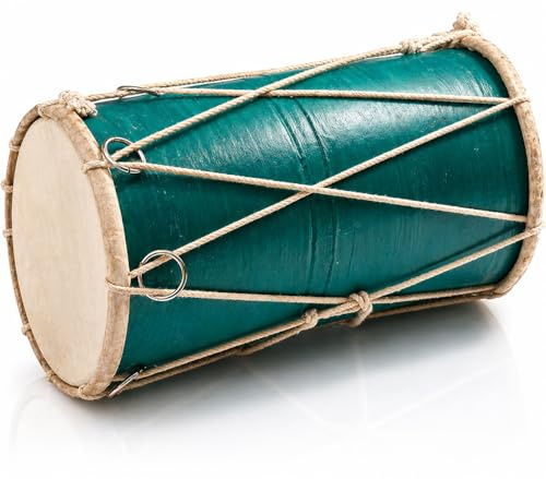 Small 25 x15 cm Compact Dholak Drum Set, Handmade Wood & Leather Classical Indian Hand Percussion Drums, World Musical Instruments Punjabi Tabla Dhol Dholki For Decor & Travel Gift For Music Lovers
