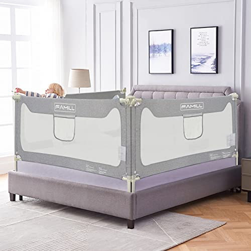FAMILL Bettgitter für Kleinkinder, Bettgitter für Kleinkinder, verbessertes faltbares Kinderbettgitter für Bett in voller Größe, Bettgitter für Baby, Bett-Sicherheitsgitter für Kinder (Grau, 152,4 cm,