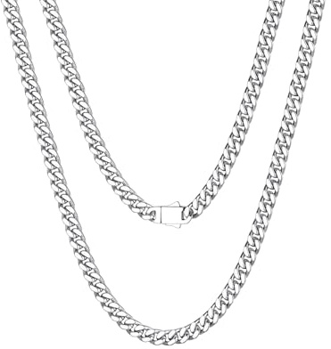 Richsteel Stainless Steel Cuban Chain for Man 5/7/9/12MM Miami Curb Link Chains Necklace with Sturdy Clasp Silver/Gold/Black Hip Hop Jewellery 18/20/22/24(With Gift Packaging)