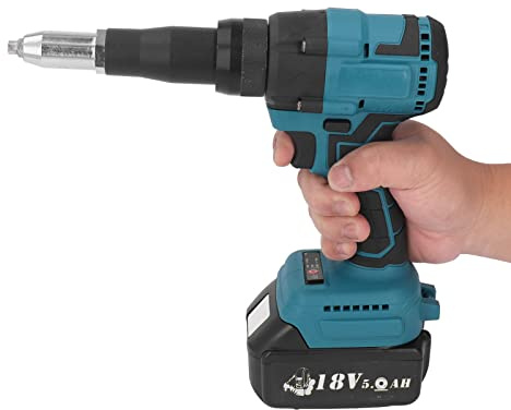 18V Schnur Lose Niet-Nuss-Pistole, LED Bürstenlose Elektrische Niet Pistole Tragbare Nussbohrer-Adapter-Kit Automatisches Niet-Nuss-Handwerkzeug für Industrielle (Ohne Batterie)