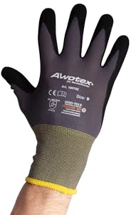 AWOTEX Montagehandschuh Nitril Größe 9 I 12 Stück Arbeitshandschuhe mit Nitrilschaum-Beschichtung I Gummi Handschuhe I Work Gloves 90% Nylon I Handschuhe Arbeitshandschuhe wasserdicht