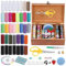 196 Pcs Sewing Accessories Wooden Sewing Box with Sewing Kit Accessories Organize Box with Needle Thimble Pin Cushion Button for Travel, Camping, Home DIY