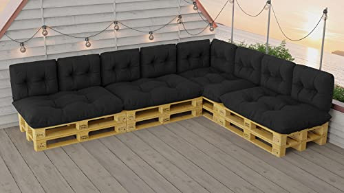 King Matratzen Palettenkissen Set für Europaletten wasserdicht sitzkissen rückenkissen Indoor und Outdoor 120x80 60x40 3 Farben (13ER Set GRAU SCHWARZ (12))