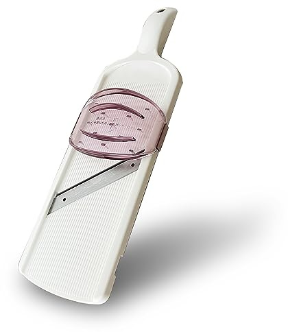 Mandoline Wide Cabbage Slicer 4.7 inches Pink, Julienne Thickness: 0.04 inch (1 mm), with Safety Holder, Made in Tsubame Japan (White)