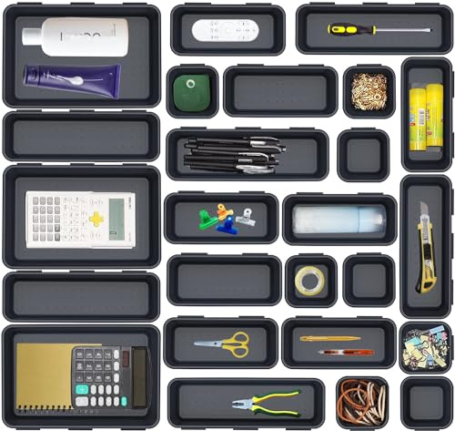 Kutesna 25 PCS Interlocking Desk Drawer Organizer Separator with 4 Sizes for Office,Bathroom,Kitchen,Makeup,Tool