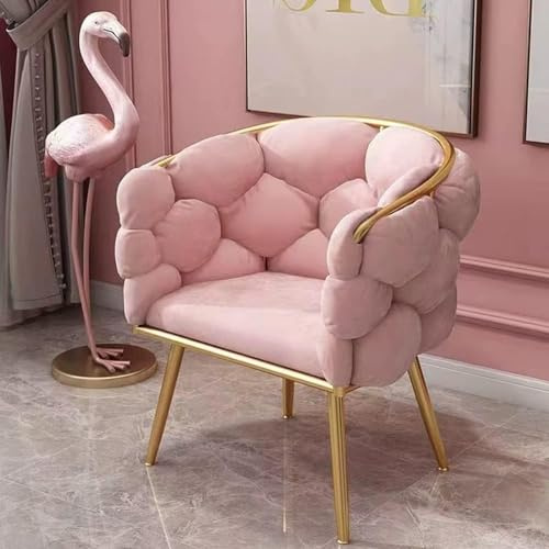 Yesbon Schminktisch Hocker, Mode Schminkhocker mit Lehne Schminkstuhl Rosa Stuhl Samt Sitzhocker Polsterhocker Empfangsstuhl Essensstuhl für Schlaf- und Wohnzimmer,Rosa