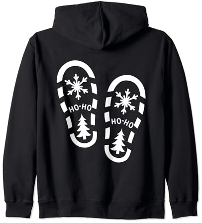 Ho Ho Ho Santa Claus Boots Footprint Funny Christmas Design Zip Hoodie