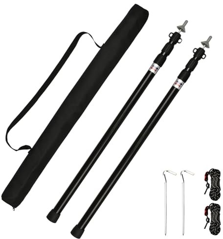 Telescopic Pole for Tents, Awning Poles, Telescopic Tent Poles, Aluminium Canopy Support, Telescopic 95-234 cm, Camping Tent Pole, Camping Poles for Tarpaulins, Awning, Canopy, Porch (Black (2 Pieces)