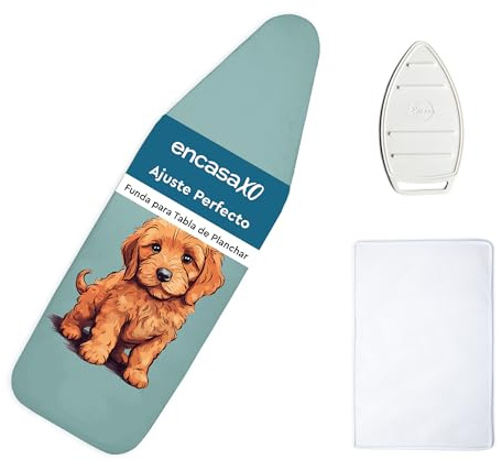 Encasa XO Bügelbrettbezug, 4mm Filzauflage, Mesh 125x39 cm Teal | Elastisches Band & Verschluss | Silikon-Bügeleisenablage | Hitzebeständig & Waschbar