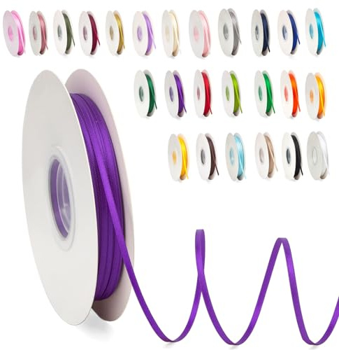 Satinband Lila 3mm, 91m Satinbänder Schleifenband Dekoband Doppelseitig Geschenkband Geschenkverpackung Bänder zum Luftballons Blume Handgefertigt Weihnachten Wide Satin Ribbon 0.3CM for Wedding Car