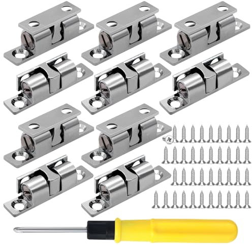 TETEWEVER 10 Pezzi Chiusura a Scatto 48 mm Doppia Palla Serratura Chiavistelli con 40 Viti per Armadi da Cucina Porta per Mobili Librerie