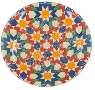 Kaladia Plato rallador de cerámica/rallador de cerámica, ideal para jengibre, parmesano, etc., en multicolor con estrellas, diámetro: 12 cm, hecho a mano y pintado a mano, fabricado en España