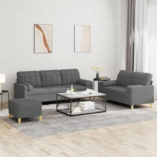 ZEYUAN 3-TLG. Sofagarnitur mit Kissen Dunkelgrau Stoff, Sofa Mit Relaxfunktion, Couchgarnitur, Wohnzimmer Sofa, Couch, Sofa Set 3201331
